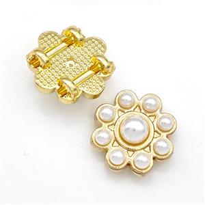 Copper Flower Beads Pave Pearlized Resin Gold Plated, approx 16mm [FN41844]