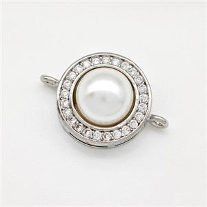 Copper Coin Connector Pave Pearlized Resin Zirconia Platinum Plated, approx 13mm [FN41845]