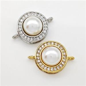 Copper Coin Connector Pave Pearlized Resin Zirconia Mixed, approx 13mm [FN41847]