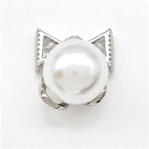 Copper Bow Pendant Pave Pearlized Resin Platinum Plated, approx 11mm, 14-16mm [FN41848]
