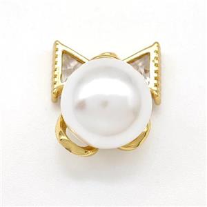 Copper Bow Pendant Pave Pearlized Resin Gold Plated, approx 11mm, 14-16mm [FN41849]