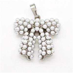 Copper Bow Pendant Pave Pearlized Resin Platinum Plated, approx 20-21mm [FN41852]