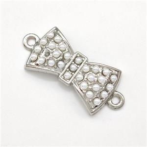 Copper Bow Connector Pave Pearlized Resin Platinum Plated, approx 15-25mm [FN41858]