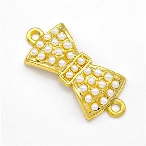 Copper Bow Connector Pave Pearlized Resin Gold Plated, approx 15-25mm [FN41859]