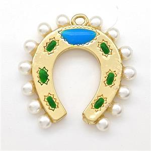 Copper Horseshoe Pendant Pave Pearlized Resin Gold Plated, approx 23mm [FN41865]