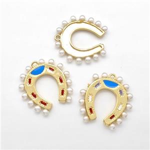 Copper Horseshoe Pendant Pave Pearlized Resin Gold Plated Mixed, approx 23mm [FN41868]