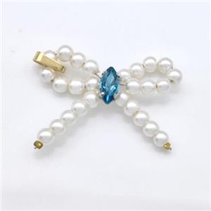 Copper Bow Pendant Pave Pearlized Resin Crystal Gold Plated, approx 20-26mm [FN41871]