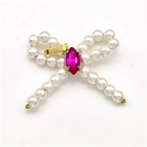 Copper Bow Pendant Pave Pearlized Resin Crystal Gold Plated, approx 20-26mm [FN41872]