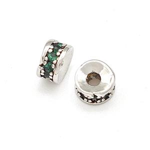 Copper Heishi Beads Pave Green Zirconia Platinum Plated, approx 4mm [FN41884]