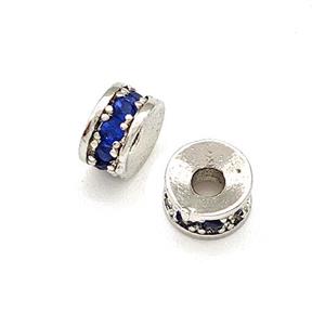Copper Heishi Beads Pave Blue Zirconia Platinum Plated, approx 4mm [FN41885]
