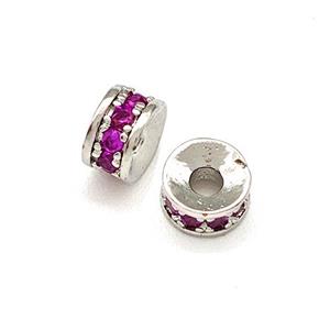 Copper Heishi Beads Pave Fuchsia Zirconia Platinum Plated, approx 4mm [FN41886]