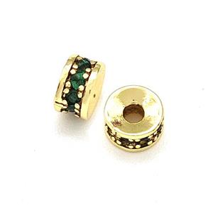 Copper Heishi Beads Pave Green Zirconia Gold Plated, approx 4mm [FN41888]