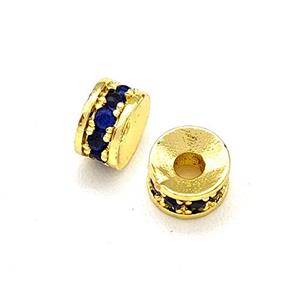 Copper Heishi Beads Pave Blue Zirconia Gold Plated, approx 4mm [FN41889]