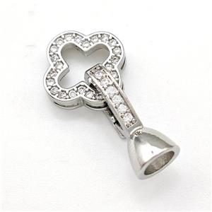 Copper Clasp Pave Zirconia Clover Platinum Plated, approx 12mm, 8-16mm [FN41894]