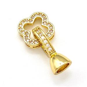 Copper Clasp Pave Zirconia Clover Gold Plated, approx 12mm, 8-16mm [FN41895]