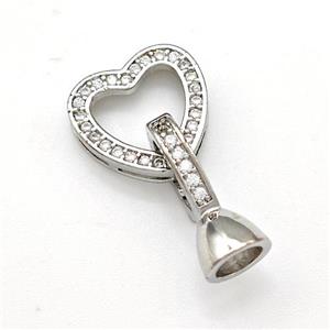 Copper Clasp Pave Zirconia Heart Platinum Plated, approx 13mm, 8-16mm [FN41898]