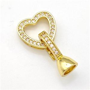 Copper Clasp Pave Zirconia Heart Gold Plated, approx 13mm, 8-16mm [FN41899]