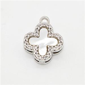 Copper Clover Pendant Pave Shell Zirconia Platinum Plated, approx 12mm [FN41901]