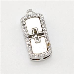 Copper Rectangle Pendant Pave Shell Zirconia Platinum Plated, approx 8-16mm [FN41902]