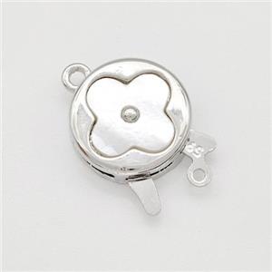 Copper Slider Clasp Pave Shell Clover Platinum Plated, approx 12mm [FN41903]