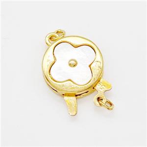 Copper Slider Clasp Pave Shell Clover Gold Plated, approx 12mm [FN41904]
