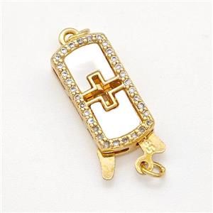 Copper Slider Clasp Pave Shell Zirconia Rectangle Gold Plated, approx 8-16mm [FN41908]