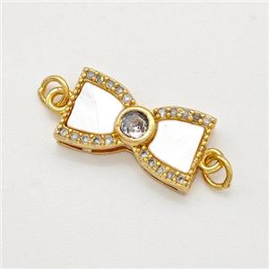 Copper Bow Connector Pave Shell Zirconia Gold Plated, approx 8-14.5mm [FN41909]