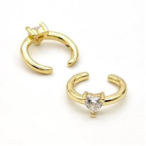 Copper Clip Earrings Pave Crystal Glass Heart Gold Plated, approx 4mm, 14mm dia [FN41917]