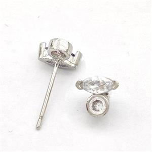 Copper Stud Earrings Pave Zirconia Eye Platinum Plated, approx 7mm [FN41921]