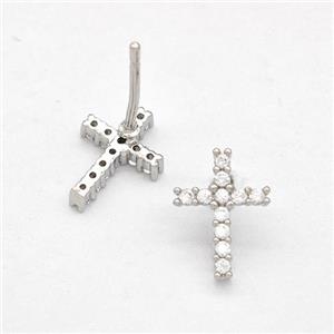Copper Cross Stud Earrings Pave Zirconia Platinum Plated, approx 8-10mm [FN41928]