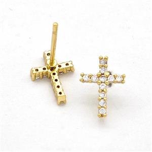 Copper Cross Stud Earrings Pave Zirconia Gold Plated, approx 8-10mm [FN41929]