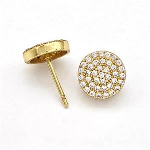 Copper Stud Earrings Pave Zirconia Circle Gold Plated, approx 9mm [FN41932]