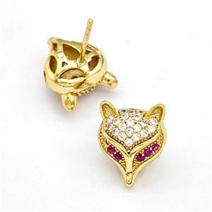 Copper Stud Earrings Pave Zirconia Fox Gold Plated, approx 11-13mm [FN41937]