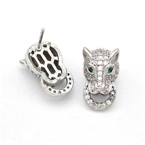 Copper Stud Earrings Pave Zirconia Leopard Platinum Plated, approx 8-13.5mm [FN41942]
