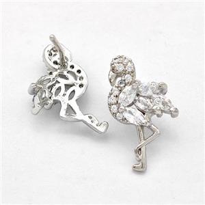 Copper Crane Stud Earrings Pave Zirconia Platinum Plated, approx 10-16.5mm [FN41944]