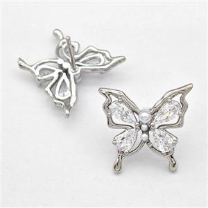 Copper Butterfly Stud Earrings Pave Zircon Platinum Plated, approx 16-18mm [FN41946]