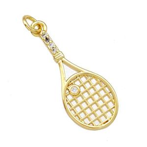 Tennis Racket Charms Copper Pendant Pave Zirconia Sports Gold Plated, approx 11-25mm [FN41951]