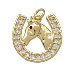 Copper Horseshoes Charms Pendant Pave Zirconia Gold Plated, approx 18mm [FN41959]