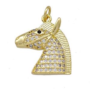 Copper Horsehead Charms Pendant Pave Zirconia Gold Plated, approx 18-19mm [FN41960]