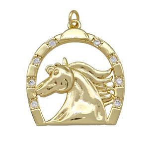 Copper Horse Charms Pendant Pave Zirconia Gold Plated, approx 26-27mm [FN41962]