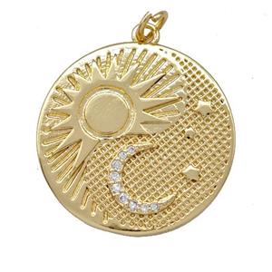 Copper Sun Moon Pendant Pave Zirconia Gold Plated, approx 24mm [FN41963]