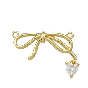 Copper Bow Pendant Pave Zirconia Heart 2loops Gold Plated, approx 5mm, 12-25mm [FN41970]