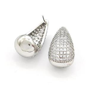 Copper Teardrop Stud Earrings Micro Pave Zirconia Platinum Plated, approx 14-25mm [FN41989]