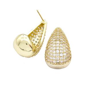 Copper Teardrop Stud Earrings Micro Pave Zirconia Gold Plated, approx 14-25mm [FN41990]