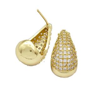 Copper Teardrop Stud Earrings Micro Pave Zirconia Gold Plated, approx 11-20mm [FN41997]