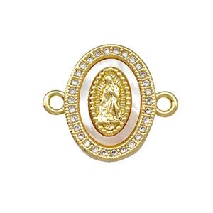 Jesus Charms Copper Oval Connector Pave Shell Zirconia 18K Gold Plated, approx 13-17mm [FN42011]