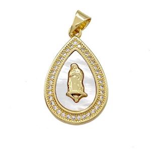 Jesus Charms Copper Teardrop Pendant Pave Shell Zirconia 18K Gold Plated, approx 15-20mm [FN42013]