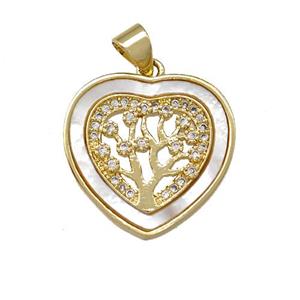Copper Heart Pendant Pave Shell Zirconia Tree 18K Gold Plated, approx 20mm [FN42015]