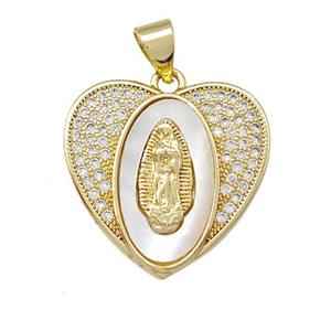Jesus Charms Copper Heart Pendant Pave Shell Zirconia 18K Gold Plated, approx 20mm [FN42016]