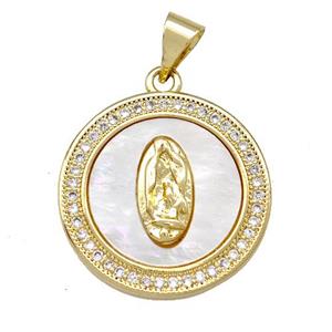 Jesus Charms Copper Heart Pendant Pave Shell Zirconia 18K Gold Plated, approx 19mm [FN42018]